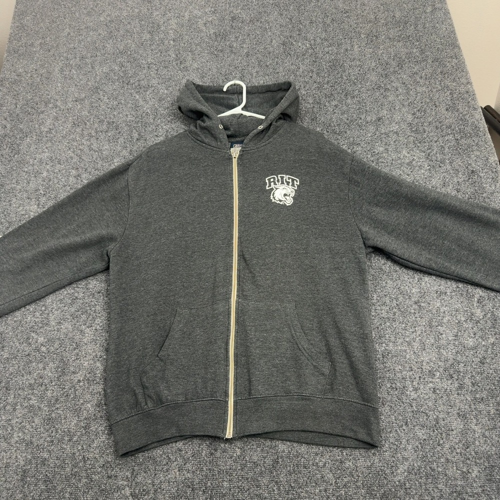 RIT MV Sport Hoodie Mens L Gray Cotton Polyester Full Zip Tigers Logo Casual